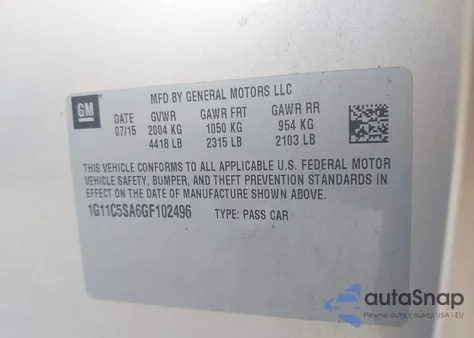 2016 Chevrolet Malibu Limited Lt z USA, uszkodzony, nr VIN 1G11C5SA6GF102496